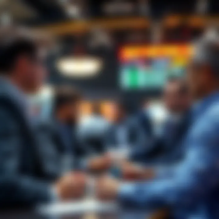 Strategic Conversations Among Bettors A group of bettors discussing strategies