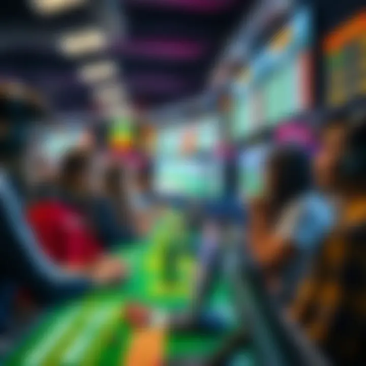 Online Racing Community Interaction A vibrant online racing game community interacting in a virtual space
